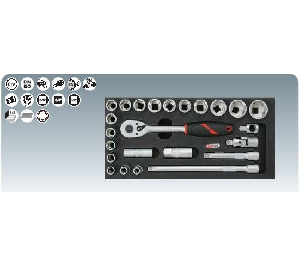 [8111302]  KS-Tools (Германия) Набор головок 3/8" с аксессуарами 25 предметов